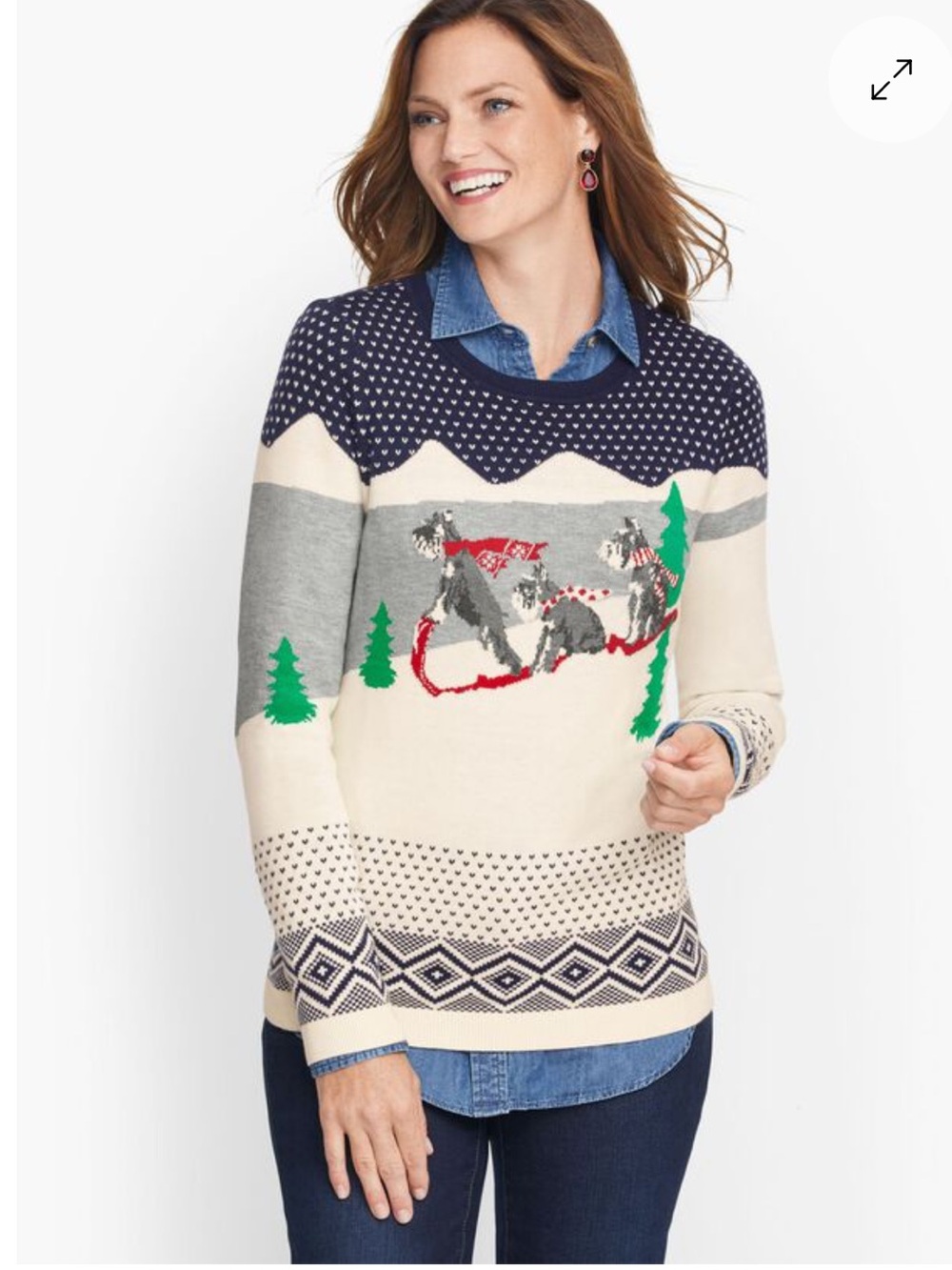 Talbots Super Soft Sledding Dogs Schnauzer Cristmas Sweater NWT Medium